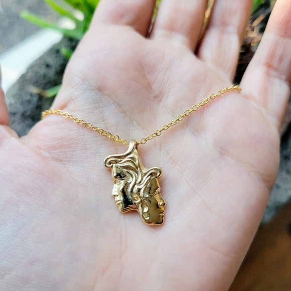 Vintage Dainty Gold Art Nouveau Style Double Face Necklace - Picture 1 of 8